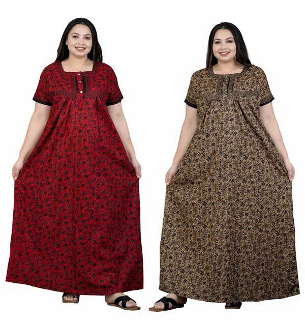Combo_(_Pack_of_2)__(Premium)_Stylish_&_Elegant_Women_Nighty_(_RED_&_BROWN)