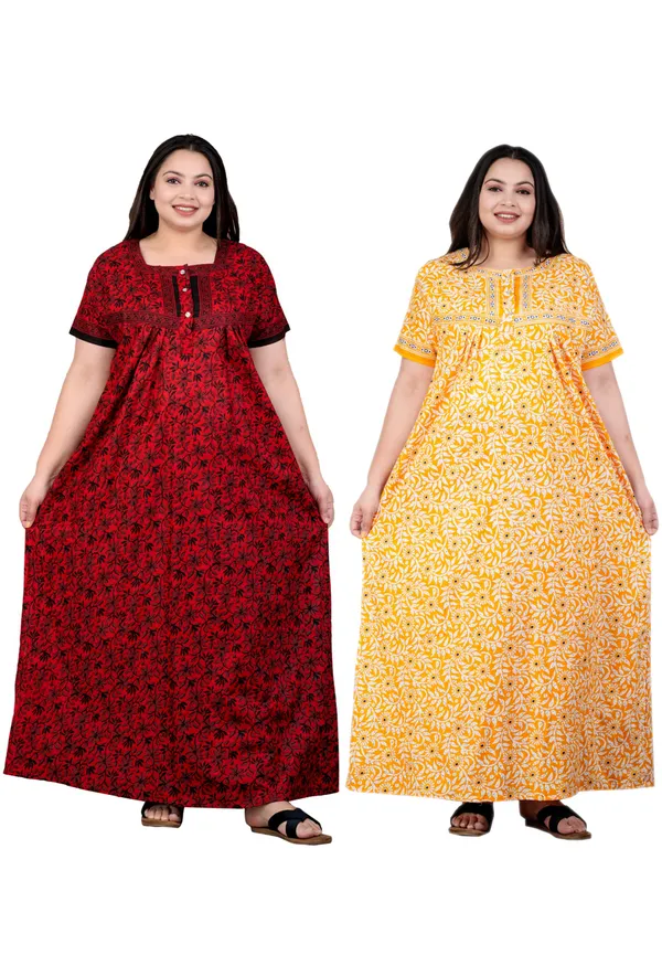 Combo_(_Pack_of_2)__(Premium)_Stylish_&_Elegant_Women_Nighty_(YELLOW_&_RED)