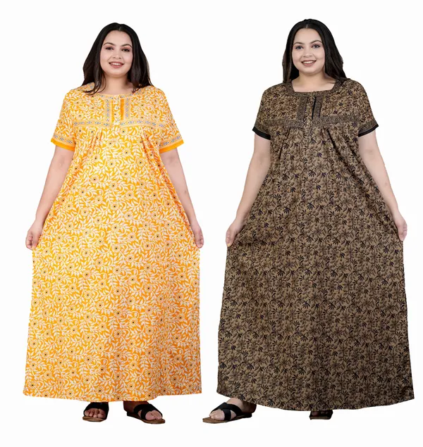 Combo_(_Pack_of_2)_Stylish_&_Elegant_Women_Nighty_(Yellow_&_Brown)