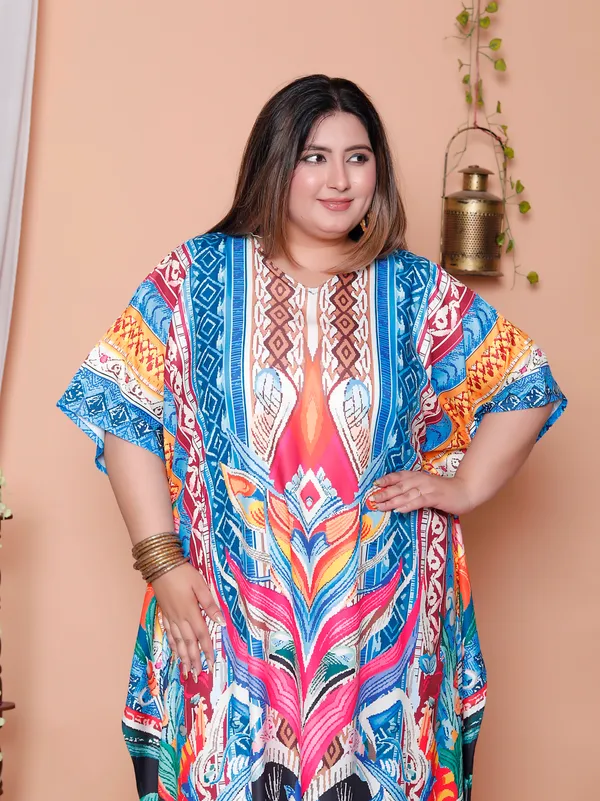 (Pack_of_2)Multicolor_(Cotton-Satin)_Flared_Sleeves_Kaftan_V-Neck_Maxi_Ethnic_Dresses