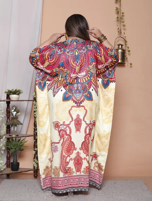 (Pack_of_2)Multicolor_(Cotton-Satin)_Flared_Sleeves_Kaftan_V-Neck_Maxi_Ethnic_Dresses