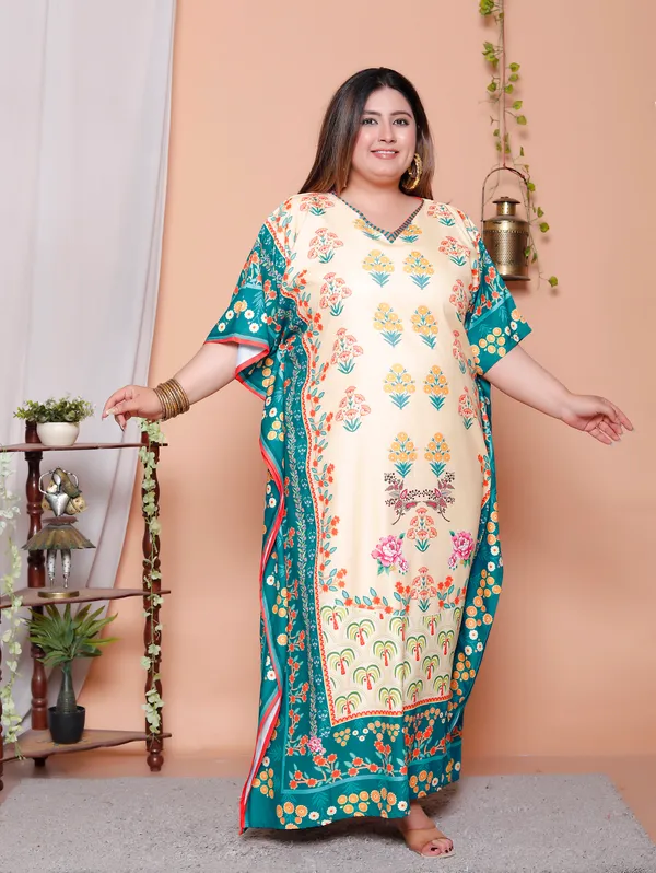 (Pack_of_2)Multicolor_(Cotton-Satin)_Flared_Sleeves_Kaftan_V-Neck_Maxi_Ethnic_Dresses