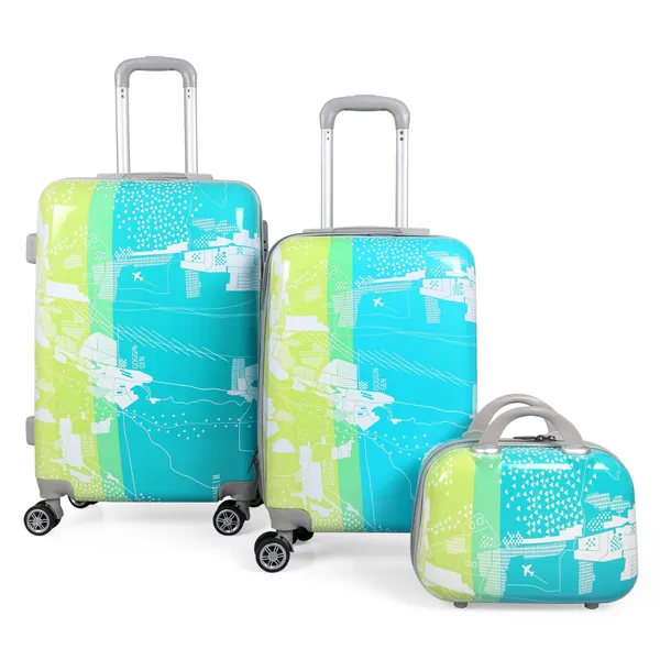 Green_2Pc_Set_Hard_Trolley_Bag(24/28_Inch)_With_1Pc_Vanity_Bag