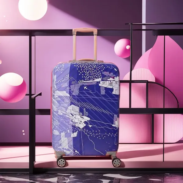 Purple_Fabric_5_Spinner_Hardsided_8_Wheels_Trolley_Bag,H-66Cm