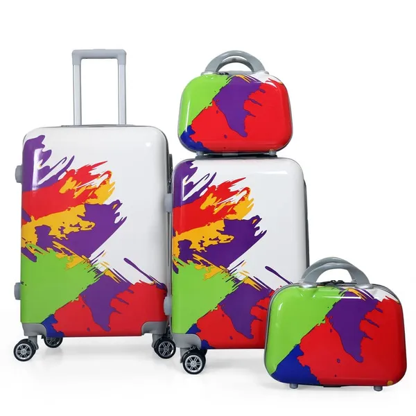 White,_Multicolor_2Pc_Set_Trolley_(20/28_inch)_with_2Pc_Vanity