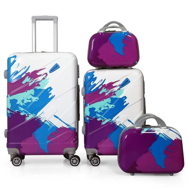 Green,_Multicolor_2Pc_Set_Trolley_Bag_(24/28_inch)_with_2_pc_Vanity