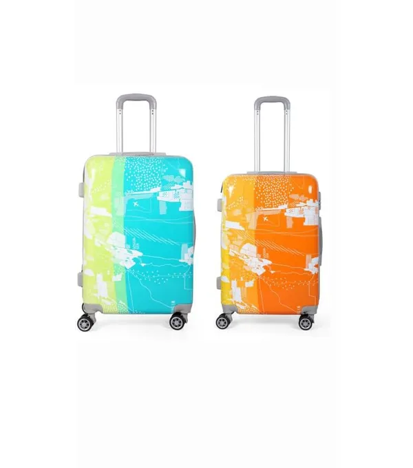 Polo_Class_2Pc_Set_Trolley_Bag_(24/28_inch)-Green_&_Orange