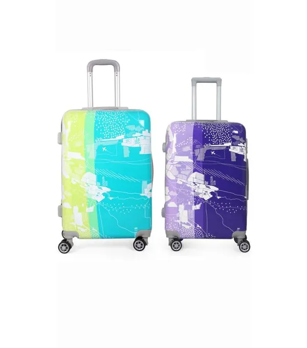 Polo_Class_2Pc_Set_Trolley_Bag_(24/28_inch)-Green_&_Purple
