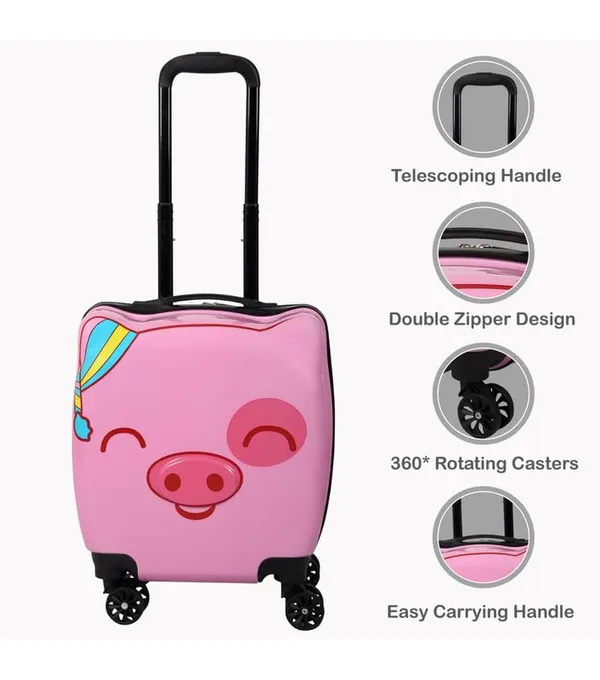 Pink_Cute_Pig_Hard-Sided_Polycarbonate_Kids_Trolley_Bag_-18_Inches