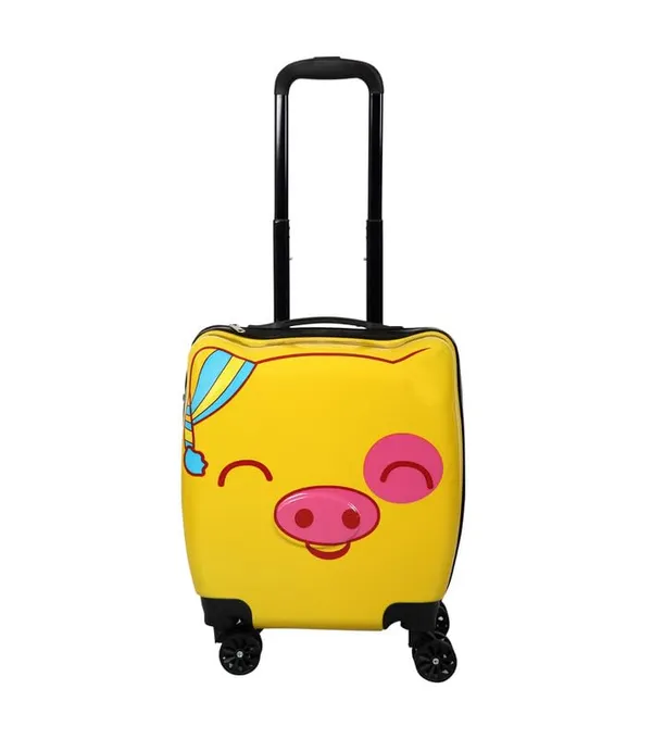 Yellow_Cute_Pig_Hard-Sided_Polycarbonate_Kids_Trolley_Bag_-18_Inches