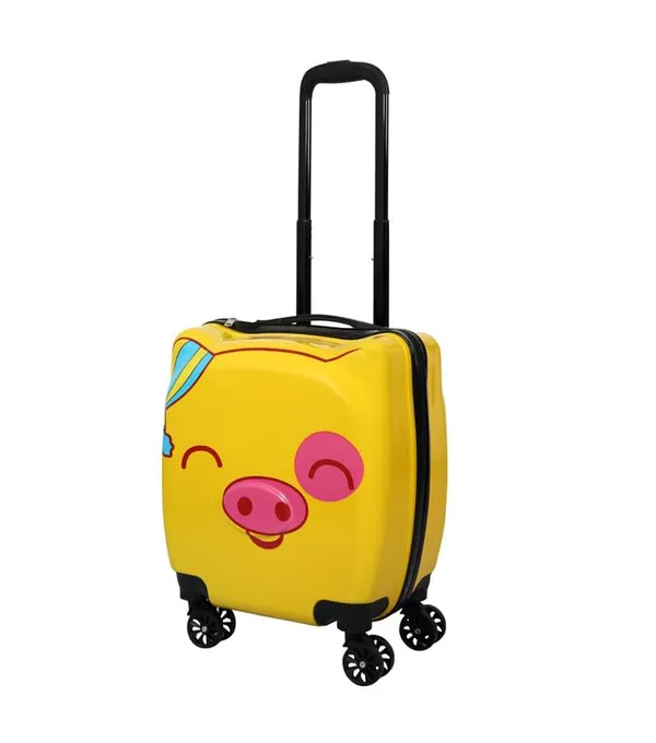Yellow_Cute_Pig_Hard-Sided_Polycarbonate_Kids_Trolley_Bag_-18_Inches