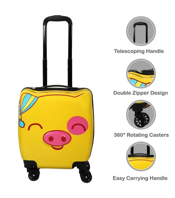 Yellow_Cute_Pig_Hard-Sided_Polycarbonate_Kids_Trolley_Bag_-18_Inches