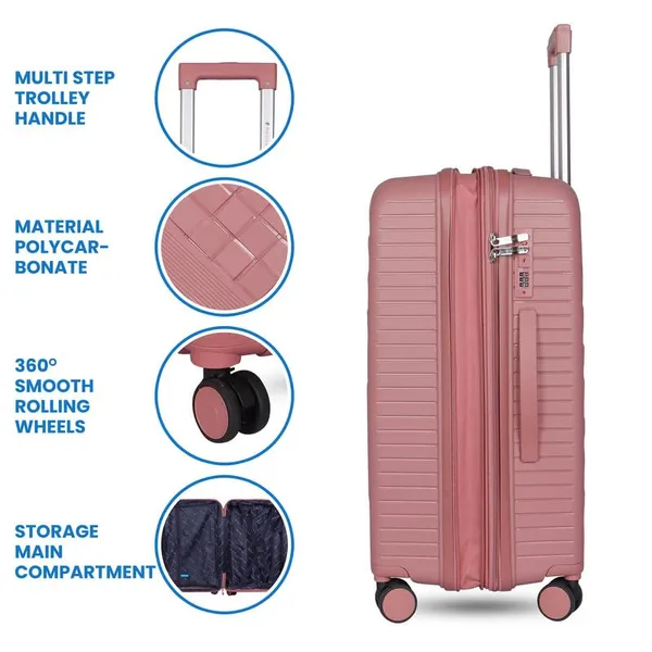Polo_Class_2Pc_Set_Trolley_(20/28_inch)|_Polypropylene_Material_|_Trolley_Bag_with_360-Degree_Rotating_Wheels_-_Rose_Gold