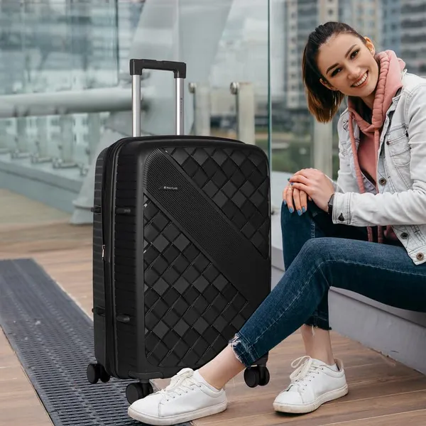 Polo_Class_2Pc_Set_Trolley_(20/28_inch)|_Polypropylene_Material_|_Trolley_Bag_with_360-Degree_Rotating_Wheels_-_Black