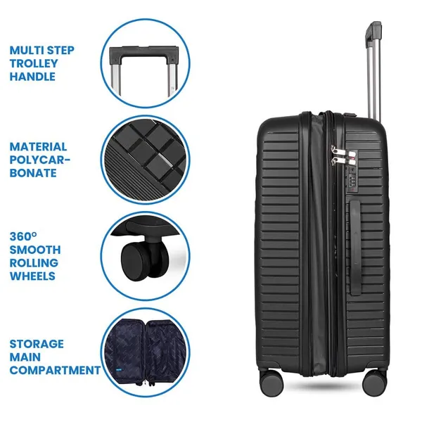 Polo_Class_3Pc_Set_Trolley_(20/24/28_inch)_with_Vanity_|_Polypropylene_Material_|_360-Degree_Rotating_Wheels_Black