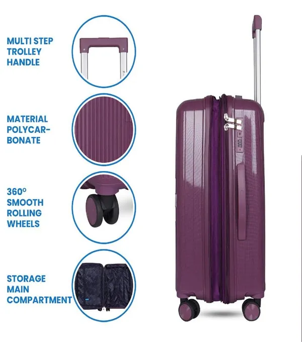 Polo_Class_28inch_Trolley_Bag_|_Polypropylene_Material_|_360-degree_Rotating_Wheels_|_Waterproof_&_Scratch_Resistant_Trolley_Bag_-_Purple