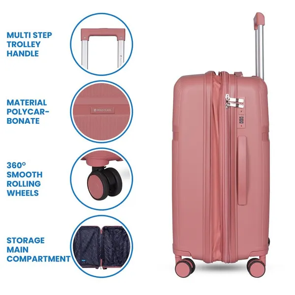 Polo_Class_3-Piece_Trolley_Luggage_Set_(20/24/28_Inches)_|_Durable_Polypropylene_|_360�_Rotating_Wheels_|_Waterproof_&_Scratch-Resistant_-_Rose_Gold