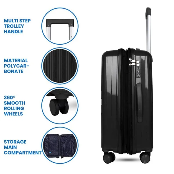 Polo_Class_2Pc_Set_Trolley_(20/24_inch)_|_Polypropylene_Material_|_Trolley_Bag_with_360-Degree_Rotating_Wheels_-_Black