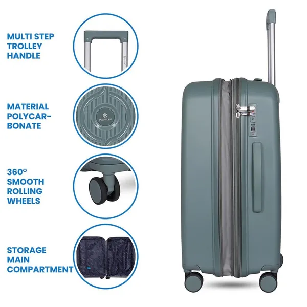 Polo_Class_2Pc_Set_Trolley_(24/28_inch)|_Polypropylene_Material_|_Trolley_Bag_with_360-Degree_Rotating_Wheels_-_Grey