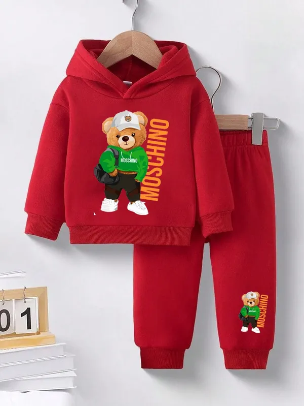 Mosochino_Printed_Red_Color_Hood_T-shirt_and_bottom_set_For_Baby_Girls_&_Boys