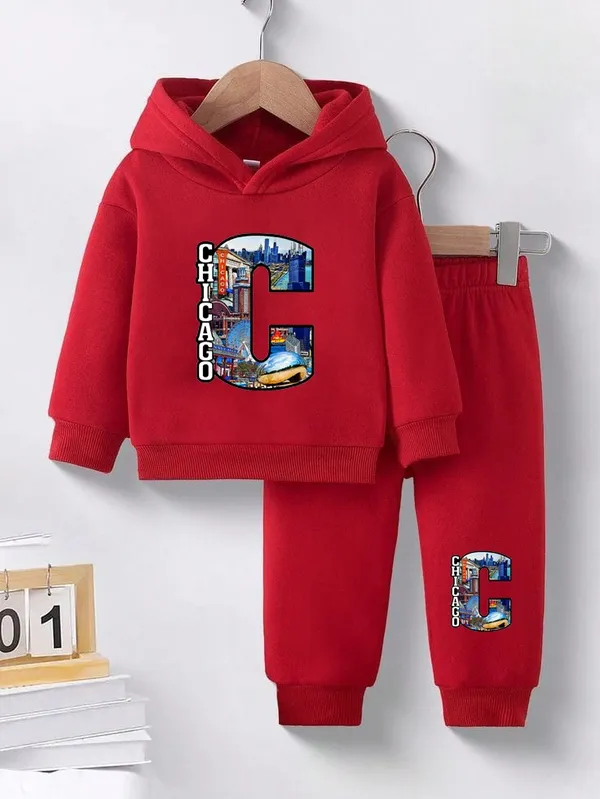 Chicago_Printed_Red_Color_Hood_T-shirt_and_bottom_set_For_Baby_Girls_&_Boys