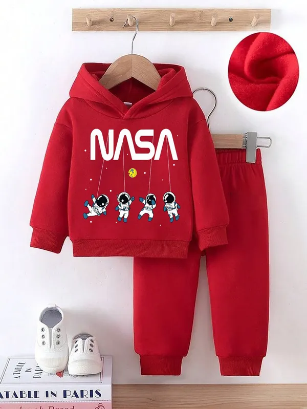 Nasa_Printed_Red_Color_Hood_T-shirt_and_bottom_set_For_Baby_Girls_&_Boys