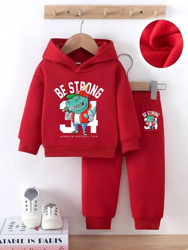 Be_Strong_Printed_Red_Color_Hood_T-shirt_and_bottom_set_For_Baby_Girls_&_Boys