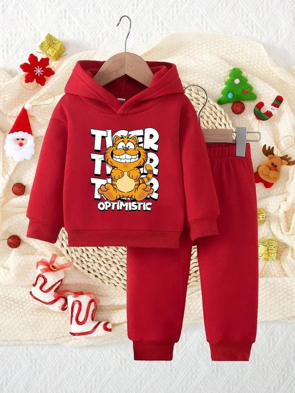 Optimistic_Tiger_Printed_Red_Color_Hood_T-shirt_and_bottom_set_For_Baby_Girls_&_Boys