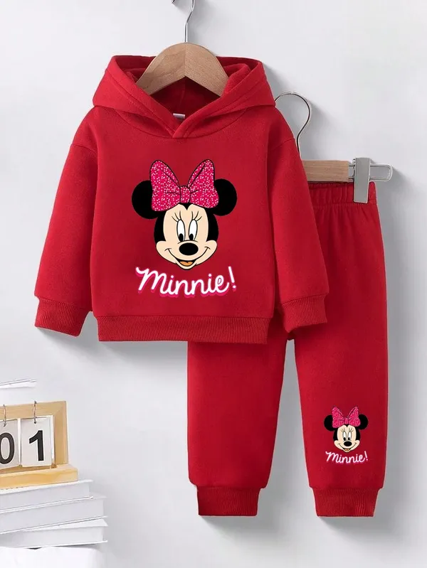 Minnies_Mickey_Printed_Red_Color_Hood_T-shirt_and_bottom_set_For_Baby_Girls_&_Boys