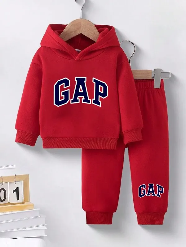 GAP_Printed_Red_Color_Hood_T-shirt_and_bottom_set_For_Baby_Girls_&_Boys