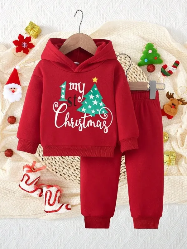 Santa_Printed_Red_Color_Hood_T-shirt_and_bottom_set_For_Baby_Girls_&_Boys