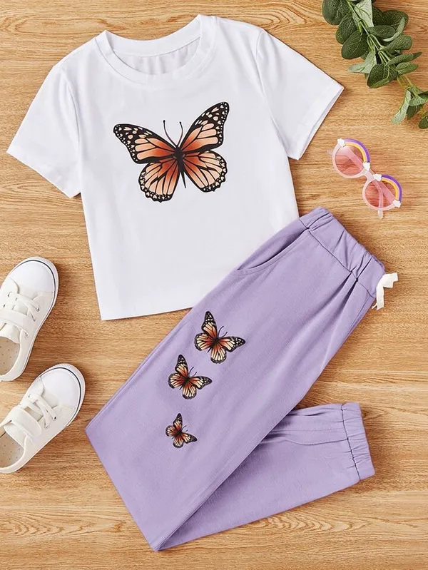 Butterfly_Printed_White_Color_T-shirt_and_Baby_Pink_bottom_set_For_Baby_Girl_&_Boy