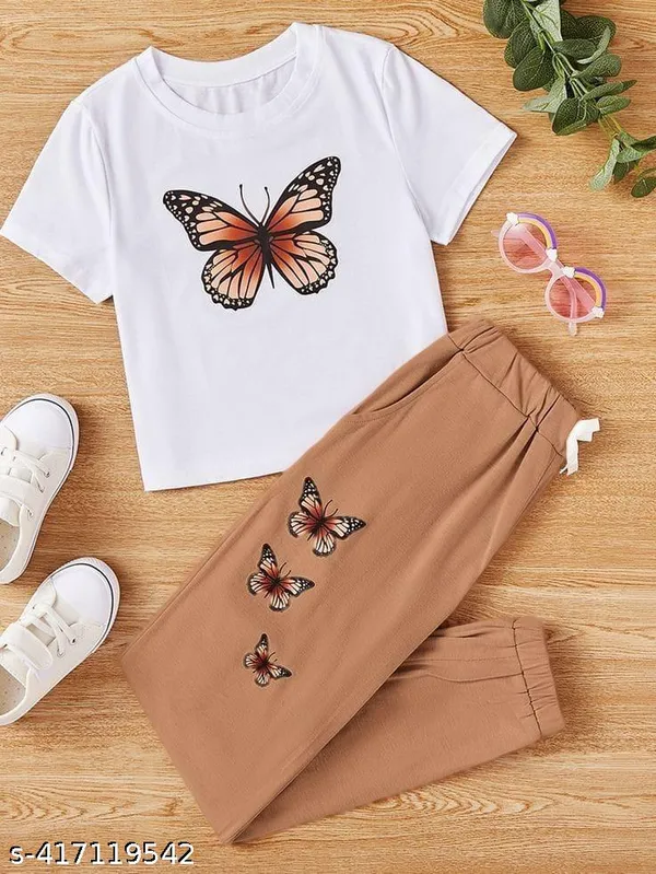 Butterfly_Printed_White_Color_T-shirt_and_Brown_bottom_set_For_Baby_Girl_&_Boy