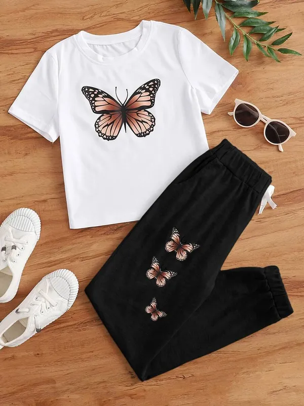 Butterfly_Printed_White_Color_T-shirt_and_Black_bottom_set_For_Baby_Girl_&_Boy