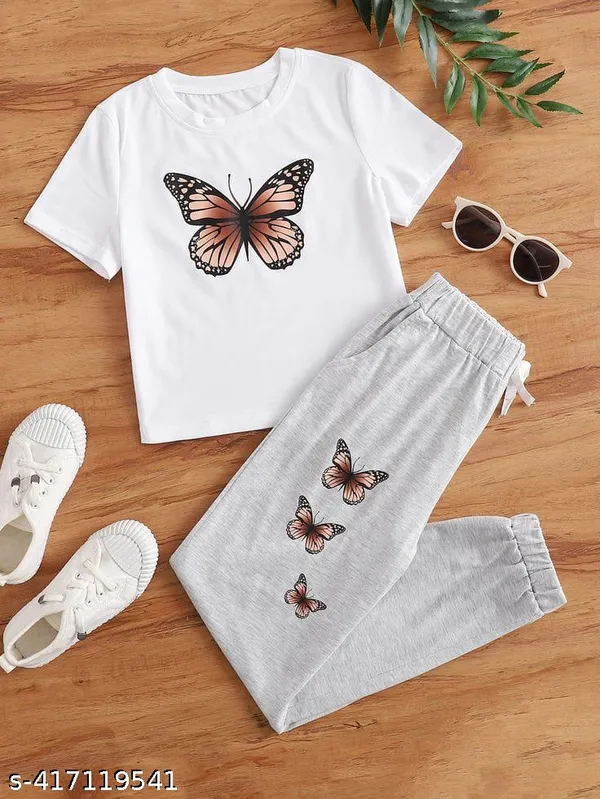 Butterfly_Printed_White_Color_T-shirt_and_Grey_bottom_set_For_Baby_Girl_&_Boy