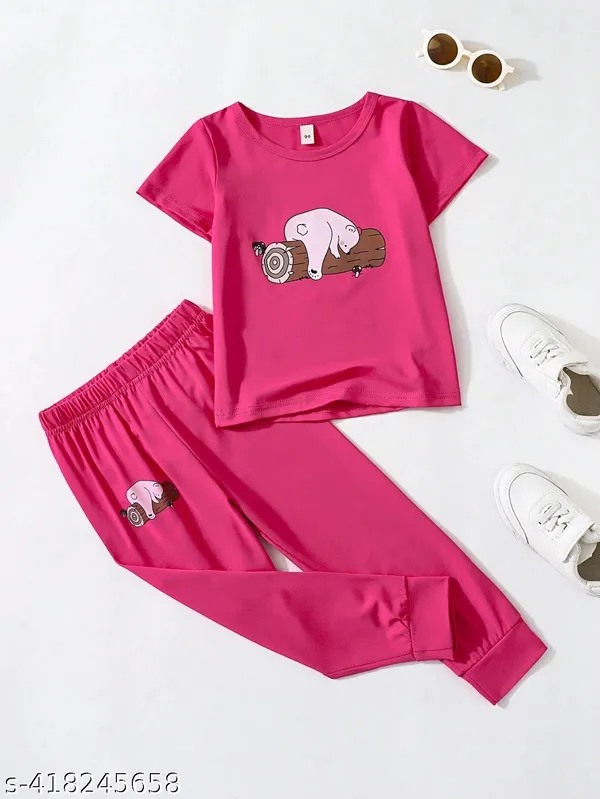 Panda_Printed_Dark_Pink_Color_T-shirt_and_bottom_set_For_Baby_Girl_&_Boy