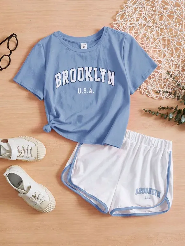 Broklyn_USA_Printed_Sky_Blue_Color_T-shirt_and_White_bottom_set_For_Baby_Girl_&_Boy
