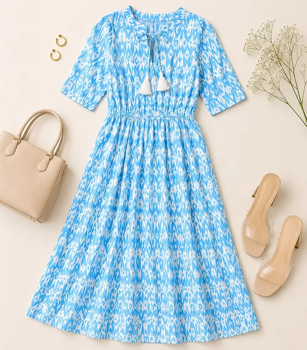 Blue_cotton_digital_printed_Dress