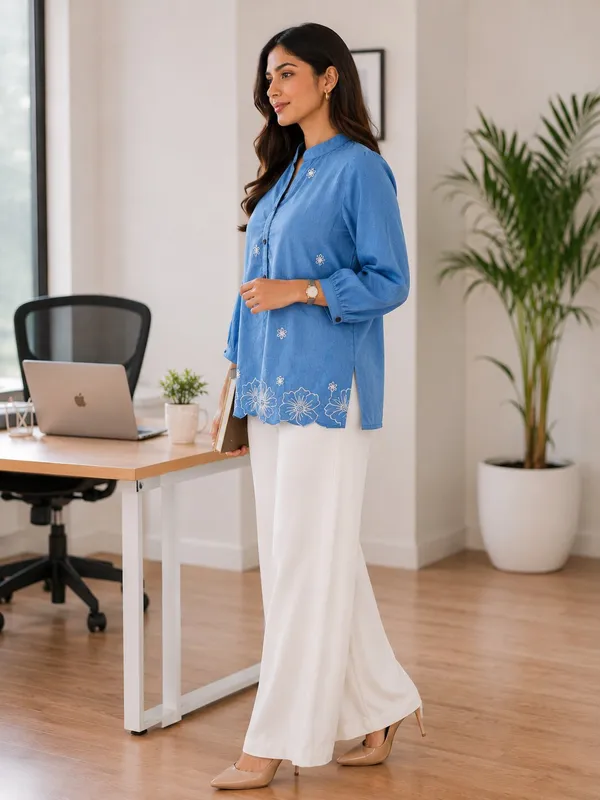Floral_Embroidered_Mandarin_Collar_Cotton_Top