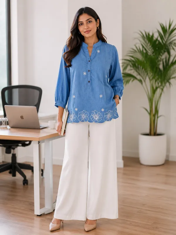 Floral_Embroidered_Mandarin_Collar_Cotton_Top