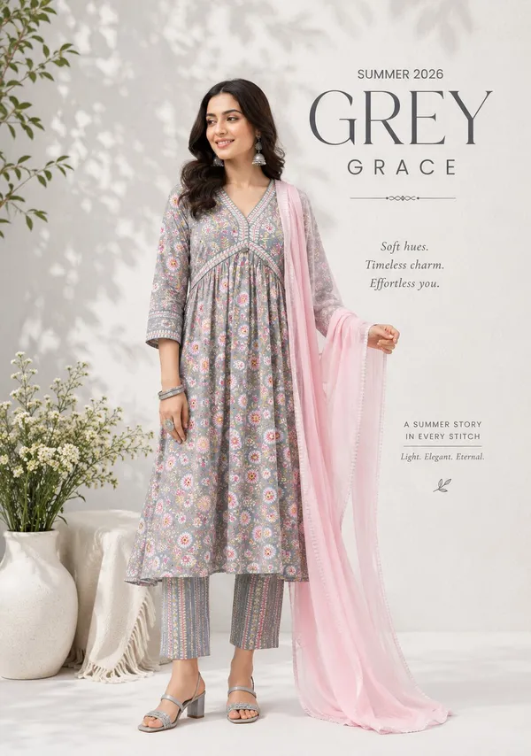 Grey_Floral_Kurta_Set_(Set_Of_3)
