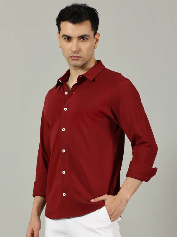 Maroon_Cotton_Solid_Shirt_For_Men