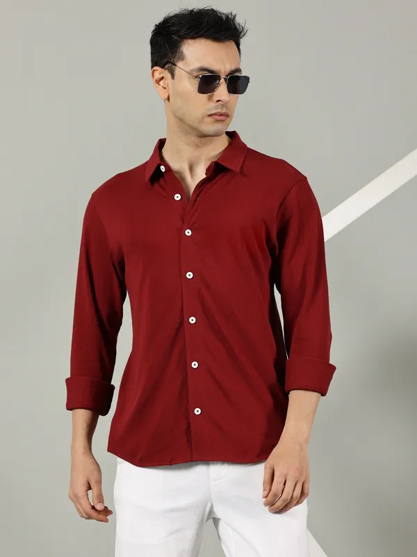 Maroon_Cotton_Solid_Shirt_For_Men