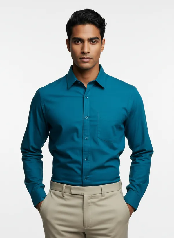 Petrol_Blue_Cotton_Solid_Oxford_Shirt_For_Men