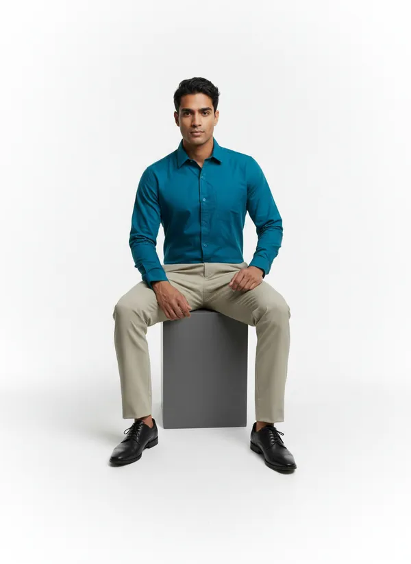 Petrol_Blue_Cotton_Solid_Oxford_Shirt_For_Men