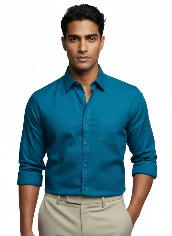 Petrol_Blue_Cotton_Solid_Oxford_Shirt_For_Men