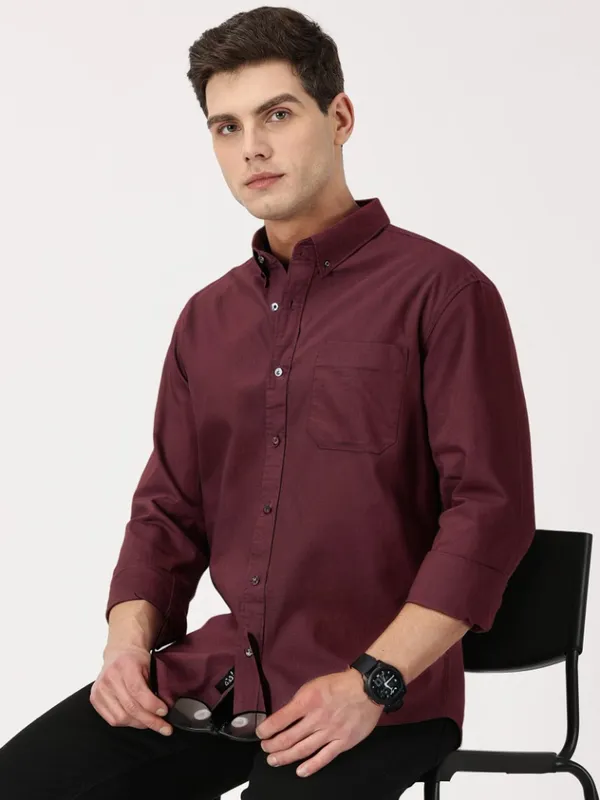 Reddish_Maroon_Cotton_Solid_Oxford_Shirt_For_Men