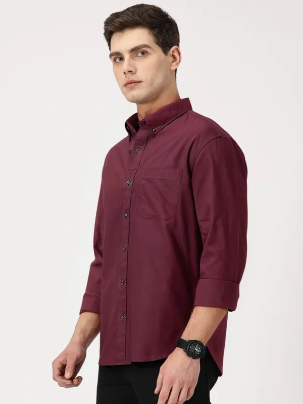 Reddish_Maroon_Cotton_Solid_Oxford_Shirt_For_Men