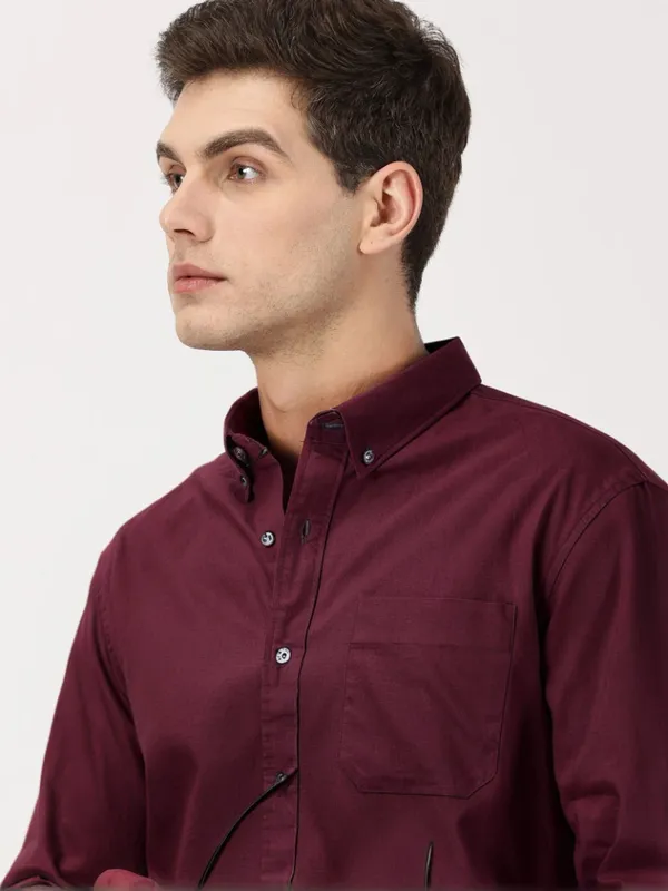 Reddish_Maroon_Cotton_Solid_Oxford_Shirt_For_Men