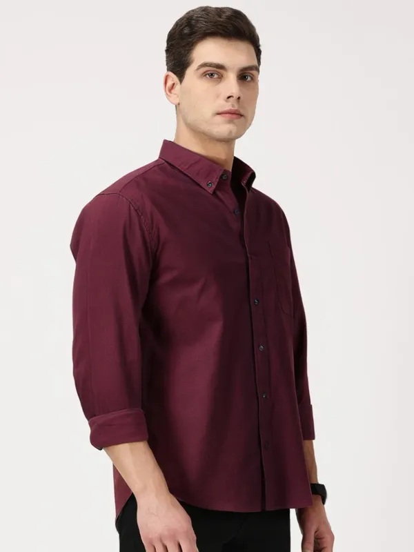 Reddish_Maroon_Cotton_Solid_Oxford_Shirt_For_Men